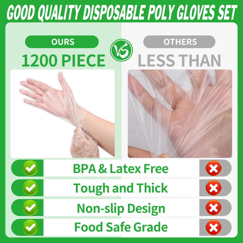 BYMORE 1200 Pcs Disposable Plastic Gloves Bulk, Clear Food Handling Service Gloves for Kitchen Food Prep Food Service Food Handling Cooking Cleaning, One Size Fits Most - Image 3